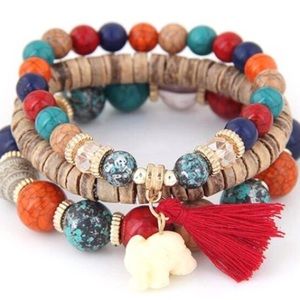 Boho Elephant Charm Bracelet (3) Set